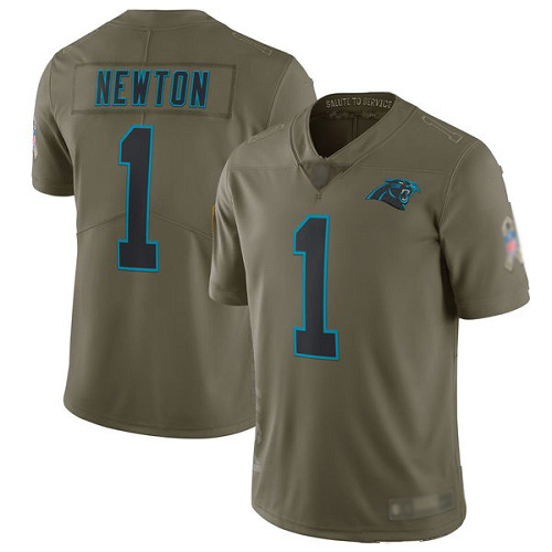 Carolina Panthers Limited Olive Youth Cam Newton Jersey NFL Football #1 2017 Salute to Service->youth nfl jersey->Youth Jersey